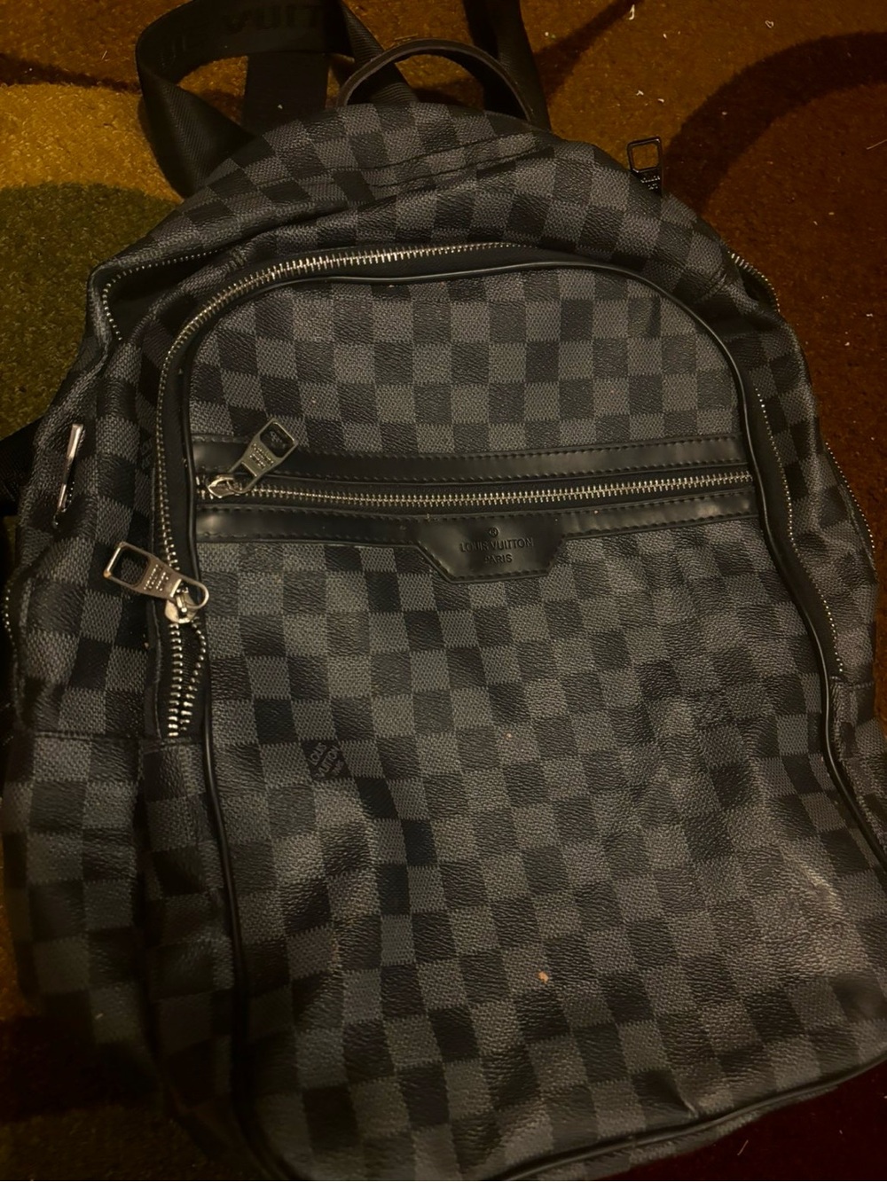 Designer-Style Men’s Checkered Backpack in Dark Gray